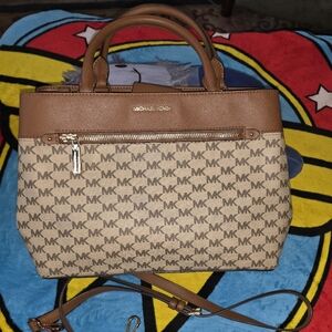 Michael Kors Tan Logo-Print Satchel with Crossbody Strap